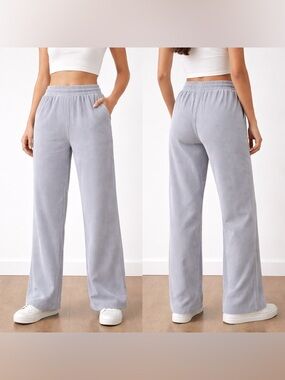 Halara Corduroy Wide Leg Pants Small Light Gray High Rise Stretch Casual